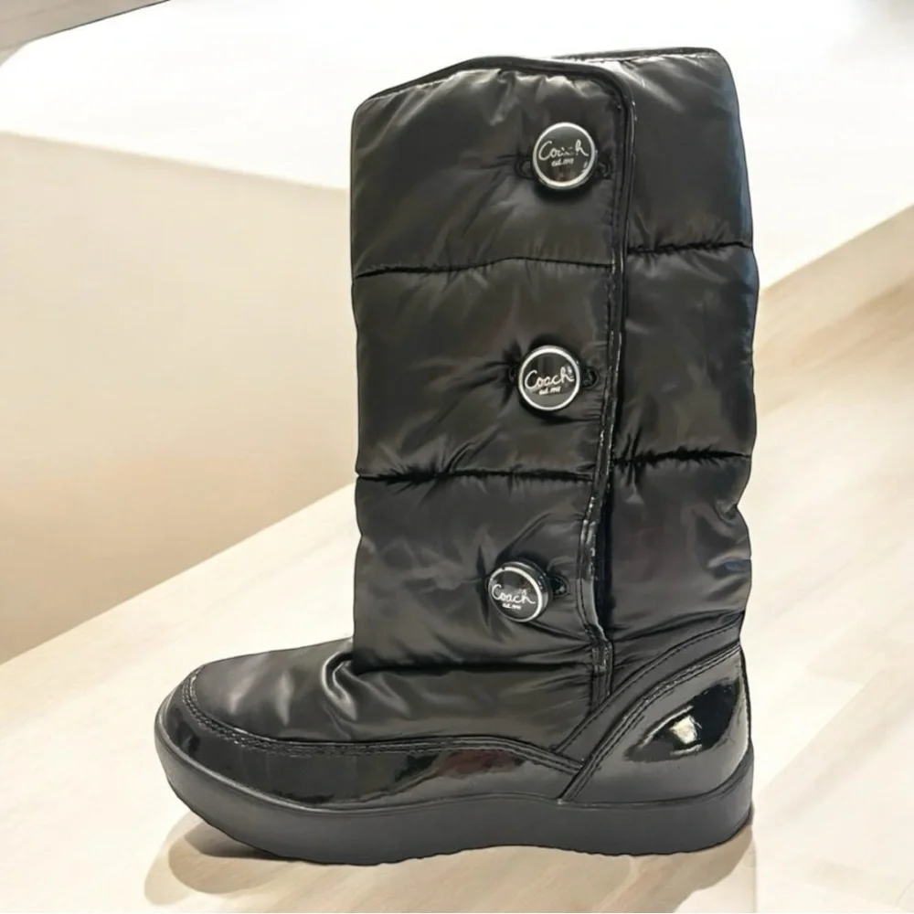 COACH POLINA BLACK NYLON PUFFER BOOTS SIZE 6B